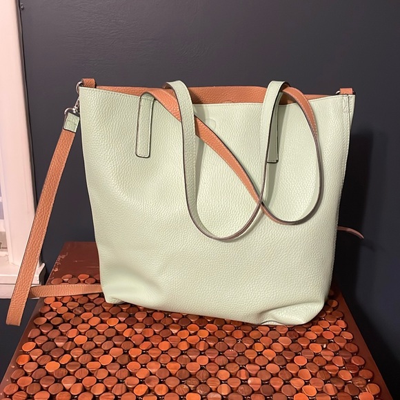 Handbags - Mint green tote with leather color inside, magnetic closure